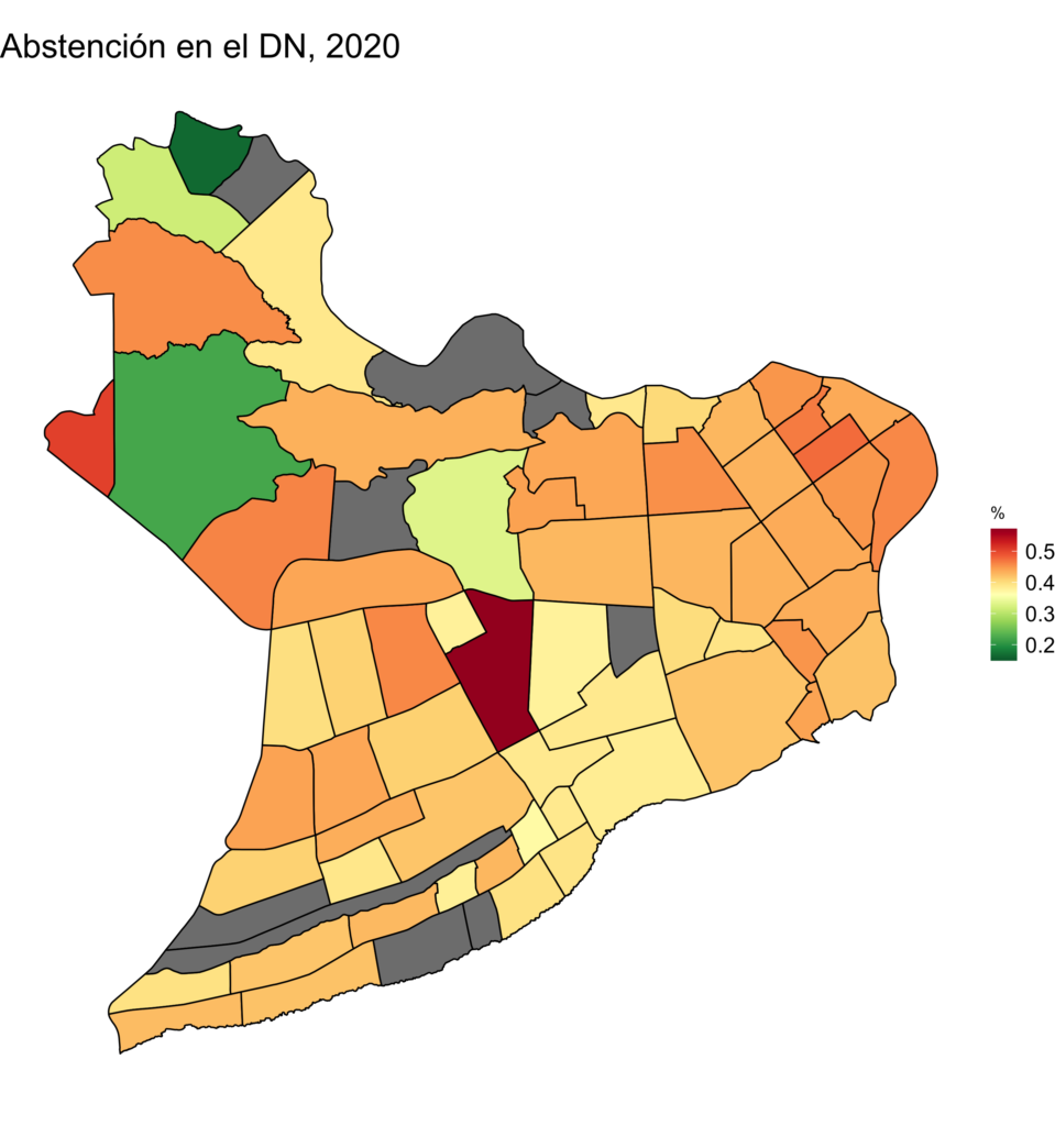 Nivel de abstención en el Distrito Nacional, 2020